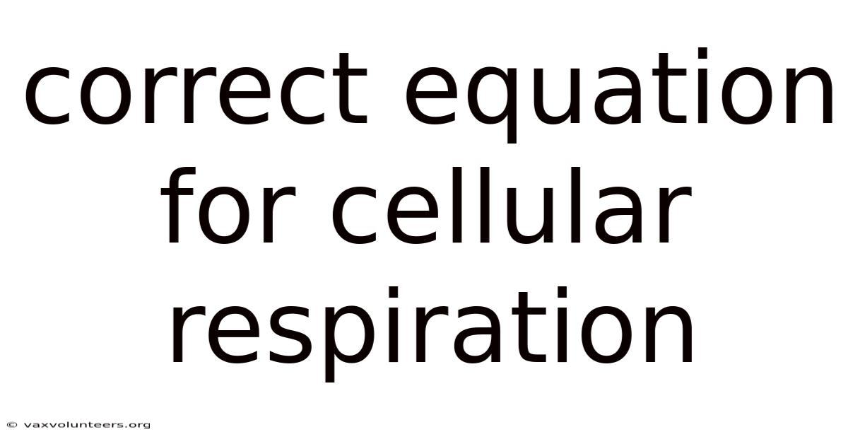 Correct Equation For Cellular Respiration
