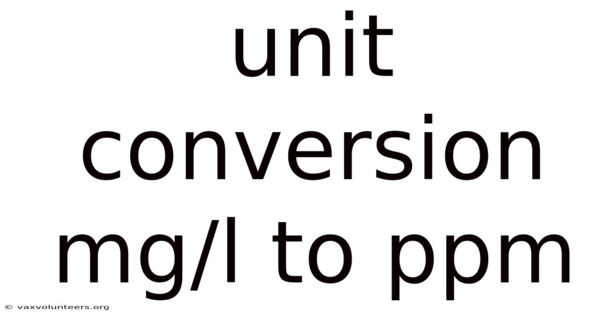 Unit Conversion Mg/l To Ppm